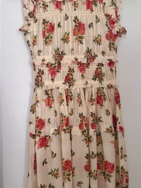 DÔEN Floral Smocked Mini Dress XS Cottagecore Ruffle Organic Cotton